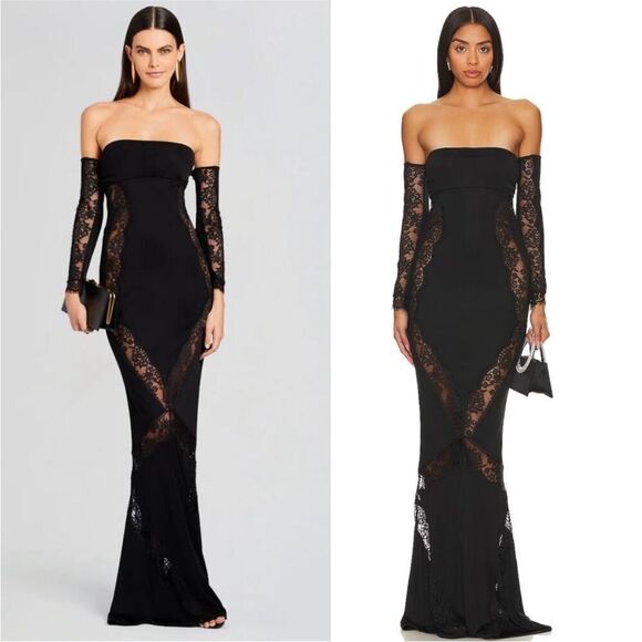 NWT Retrofete Chandler Dress Embroidered Lace Strapless Open Back Maxi Black Lg - Picture 13 of 13